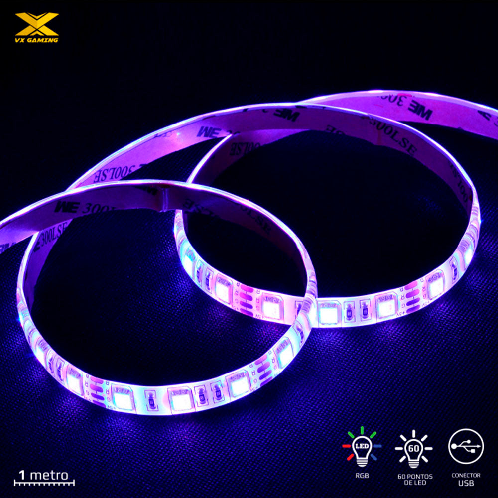 Fita Led RGB Para Gabinete VX Gaming Com Controlador 1mt - LRU1