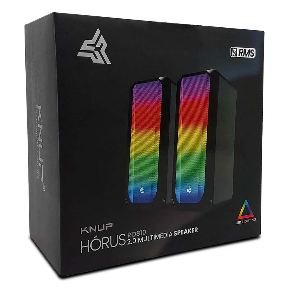 Caixa De Som Knup Horus 2.0 Multimidia 10W RMS C/ Led RGB Usb e P2 - KP-RO810