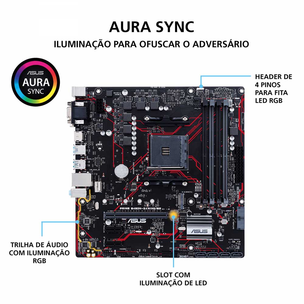 Placa Mae AMD Asus Prime B450M Gaming/BR DDR4 mATX Socket AM4 Hdmi Vga DVI-D