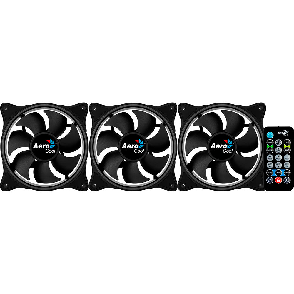 Kit 3 Coolers Fan para Gabinete Eclipse 12 Pro ARGB C/ Controladora e Controle Remoto Aerocool