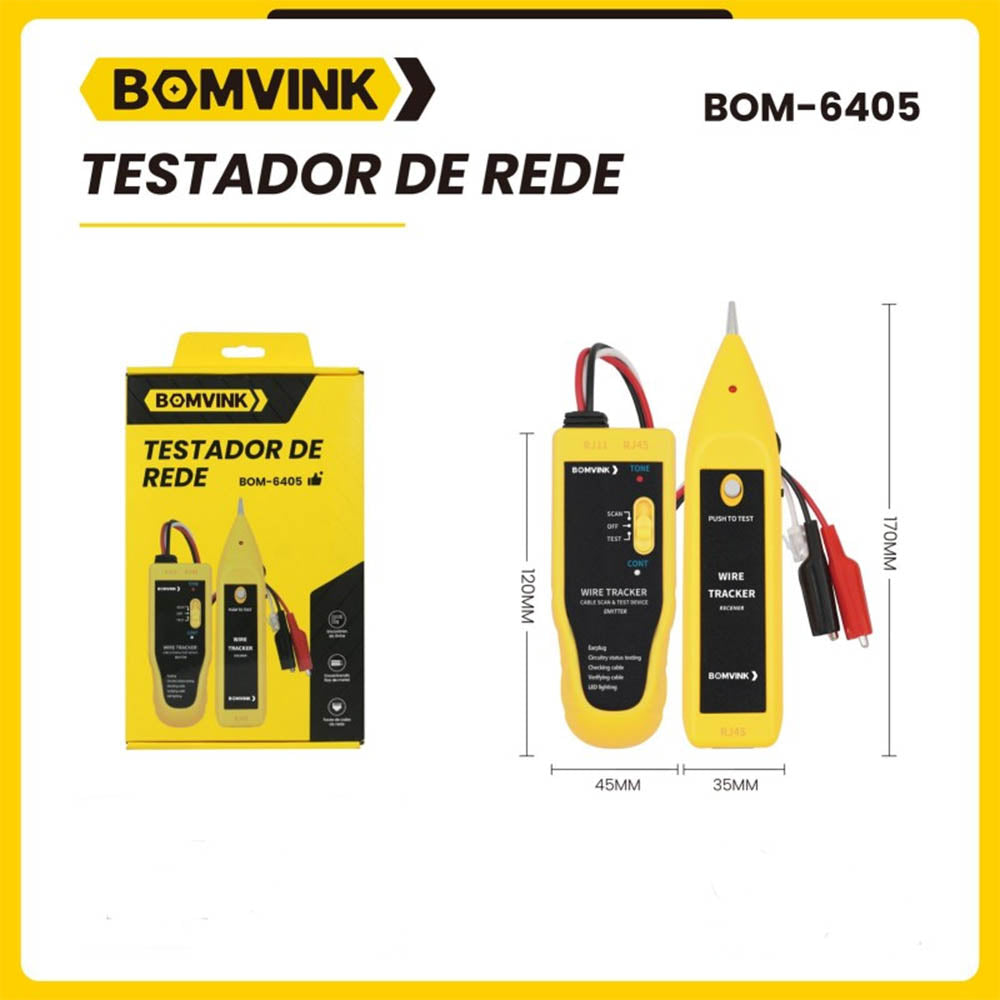 Testador De Cabo de Rede RJ45 RJ11 Bomvink - BOM-6405