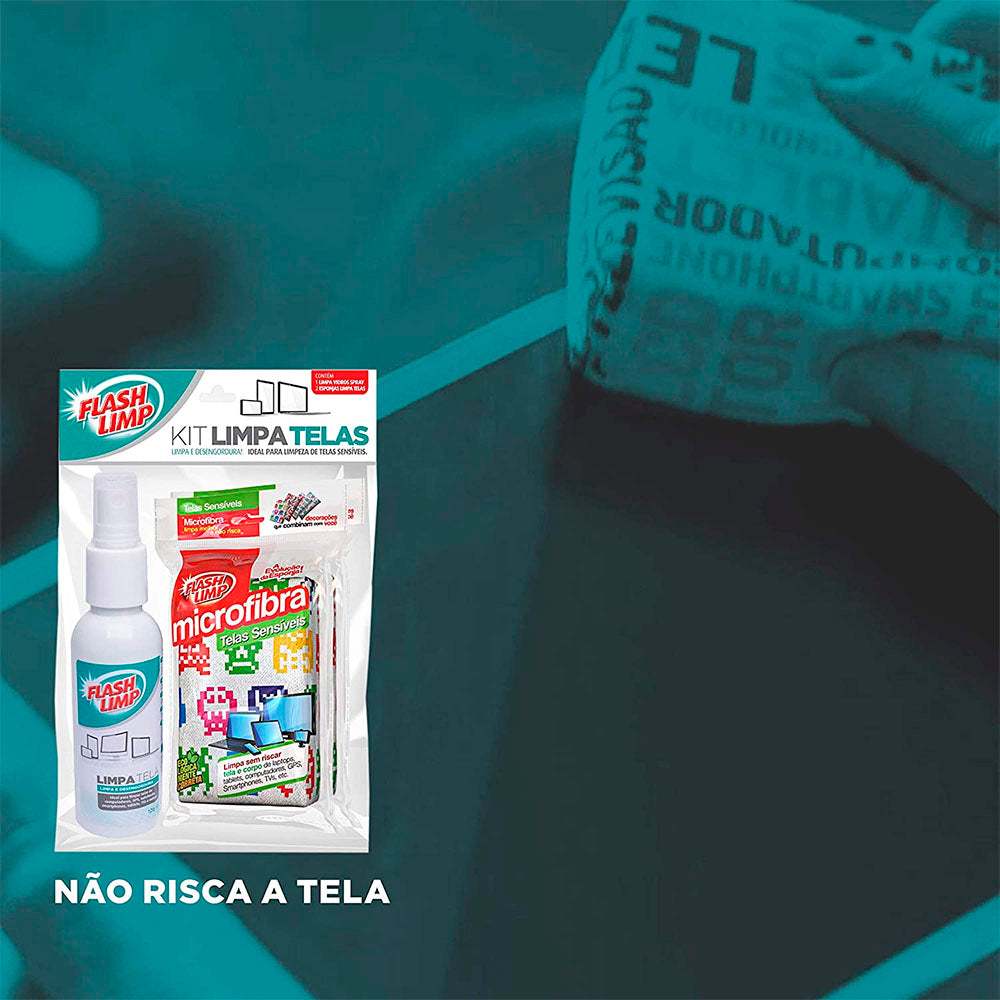 Kit Limpa Tela Flash Limp Microfibra C/ 2 Esponjas