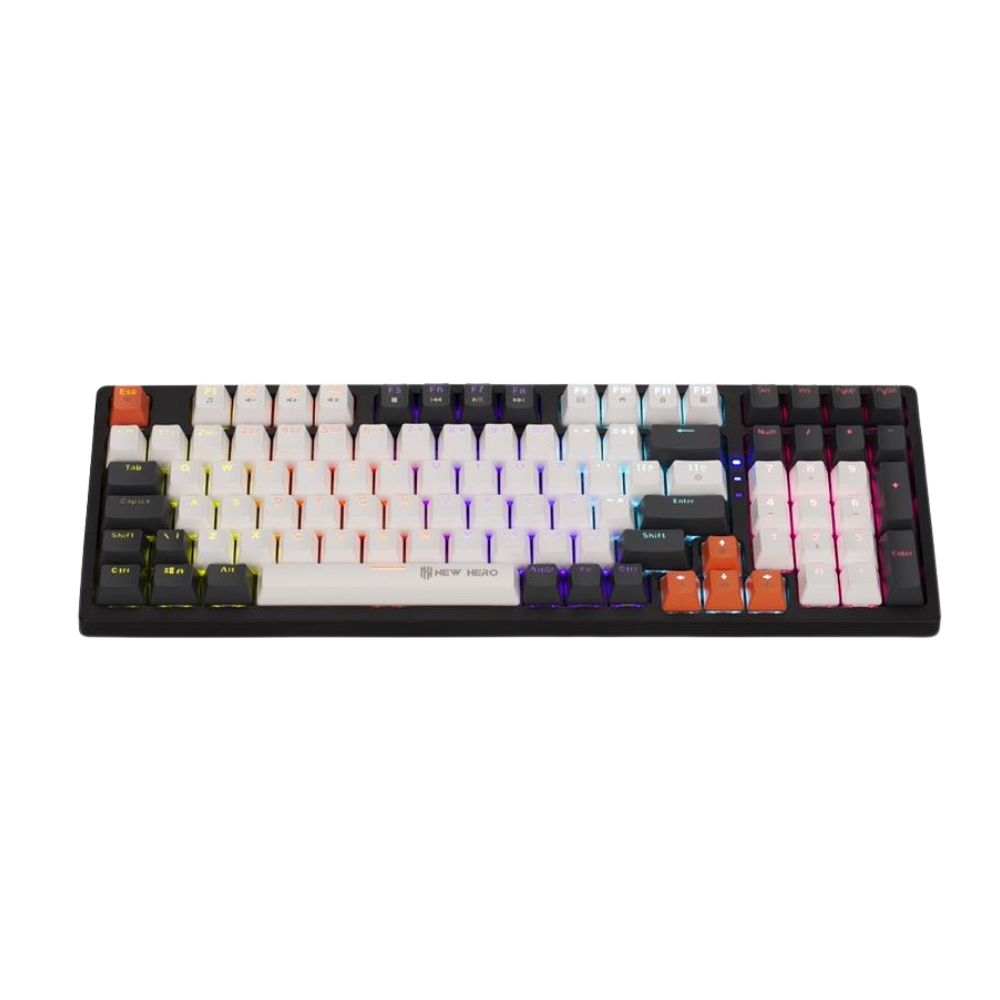 Teclado Mecanico Gamer New Hero Arkana Usb Branco e Cinza Rgb Rainbow Switch Blue - 18725