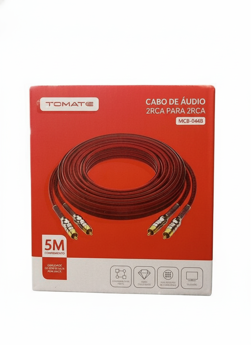 Cabo de Áudio 2 RCA Macho x 2 RCA Macho 5m Tomate - MCB-046B