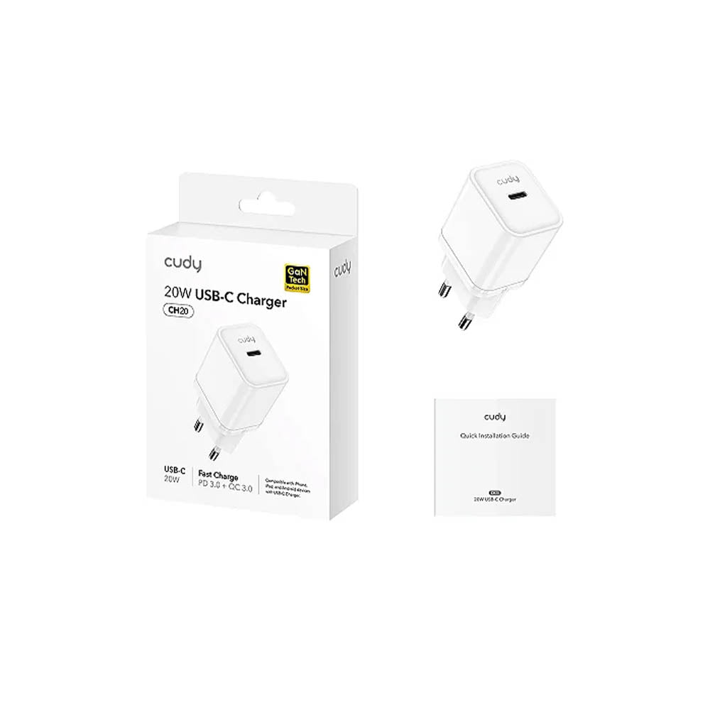 Carregador De Parede Cudy USB-C 20W Branco - CH20