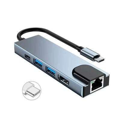Adaptador Usb Tipo C 6 em 1 Para Rj45 / HDMI / USB 3.0 e USB Tipo C
