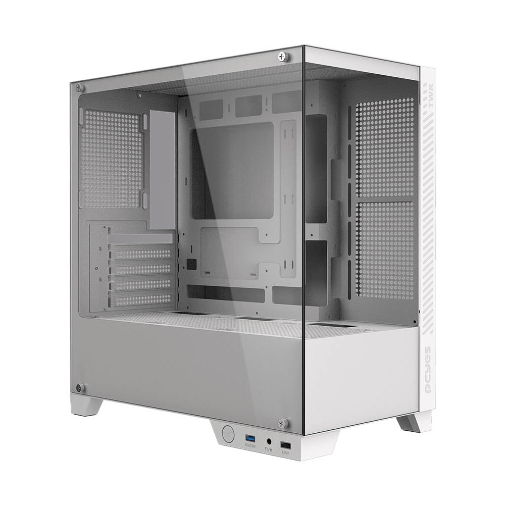 Gabinete Gamer PCYes Mid Tower Forcefield TWR White Ghost Branco Com Lateral e Frente em Vidro Temperado - GFFTWRWG