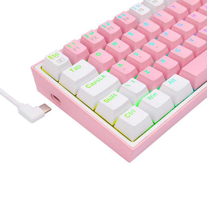 Teclado Gamer Mecanico Redragon Fizz RGB Branco Rosa/Branco Switch Azul - K617-RGB-W