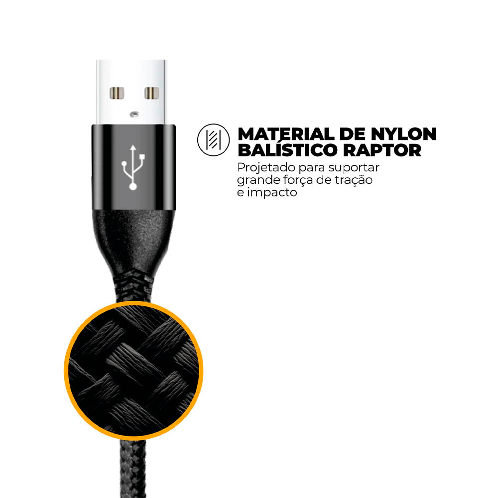 Cabo de Dados USB P/ USB Tipo C 1,0m GShield Raptor Preto - GS-9022