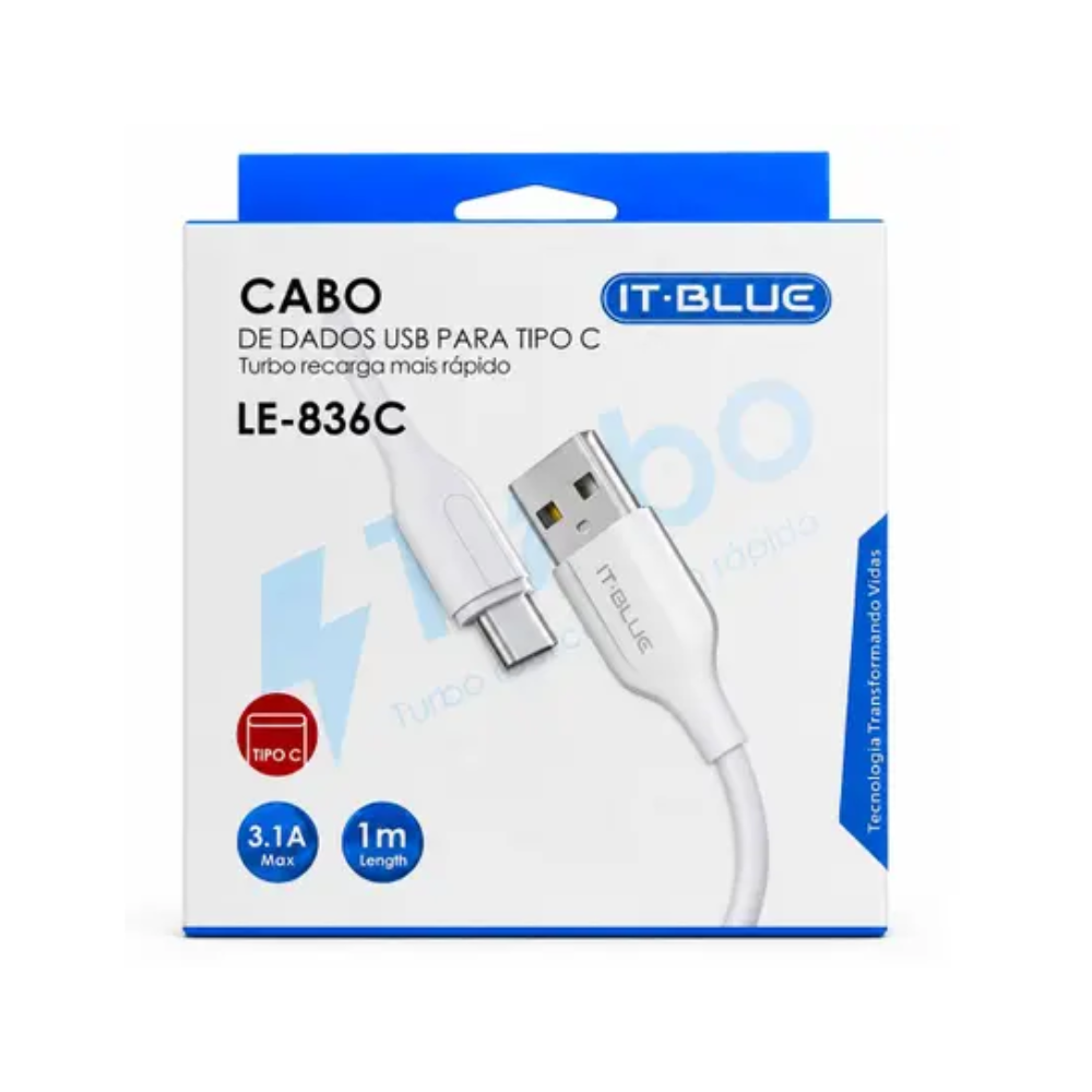 Cabo de Dados Usb Tipo C Macho 1m It-Blue 66W - LE-869