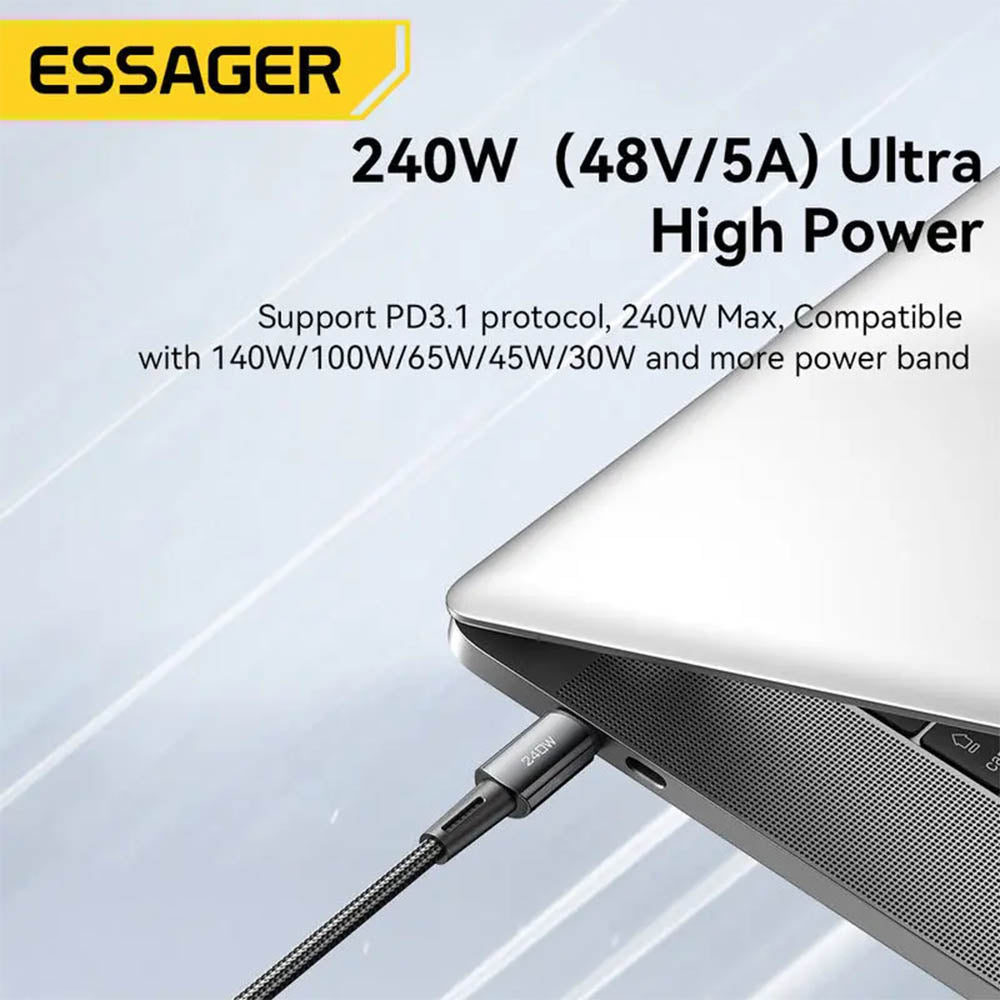 Cabo de Dados USB-C Essager 240w 1.0mt Nylon Preto - EXCTT3-JJ01-P