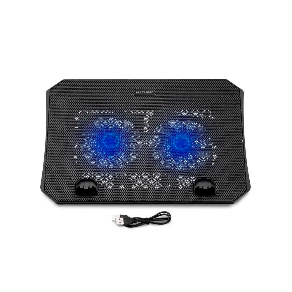 Suporte Cooler Para Notebook Multi Led Azul Dual Fan Preto - AC392
