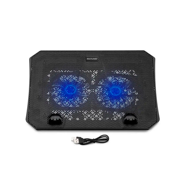 Suporte Cooler Para Notebook Multi Led Azul Dual Fan Preto - AC392