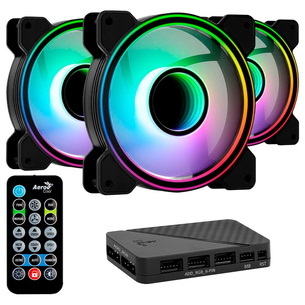Kit 3x Cooler Fan Para Gabinete Aerocool Mirage 12 Pro FRGB 120mm + Controladora - 73848