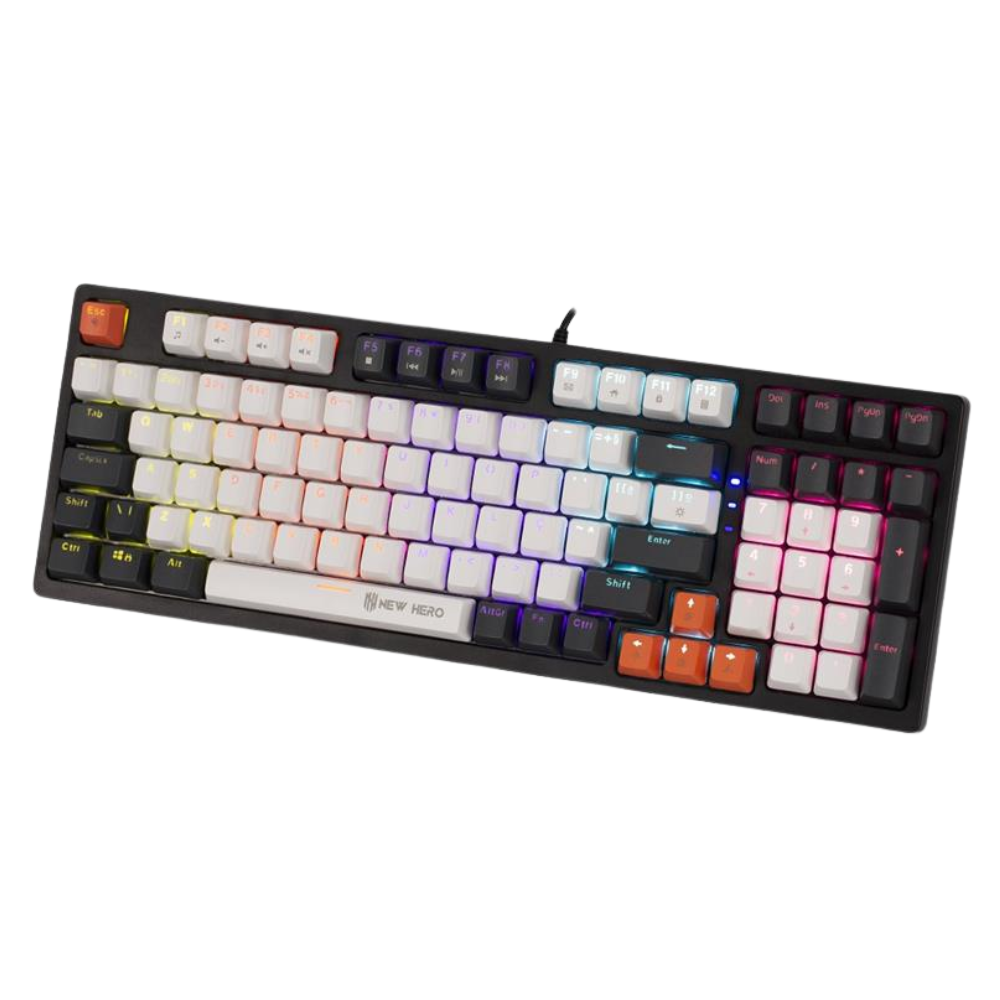 Teclado Mecanico Gamer New Hero Arkana Usb Branco e Cinza Rgb Rainbow Switch Blue - 18725
