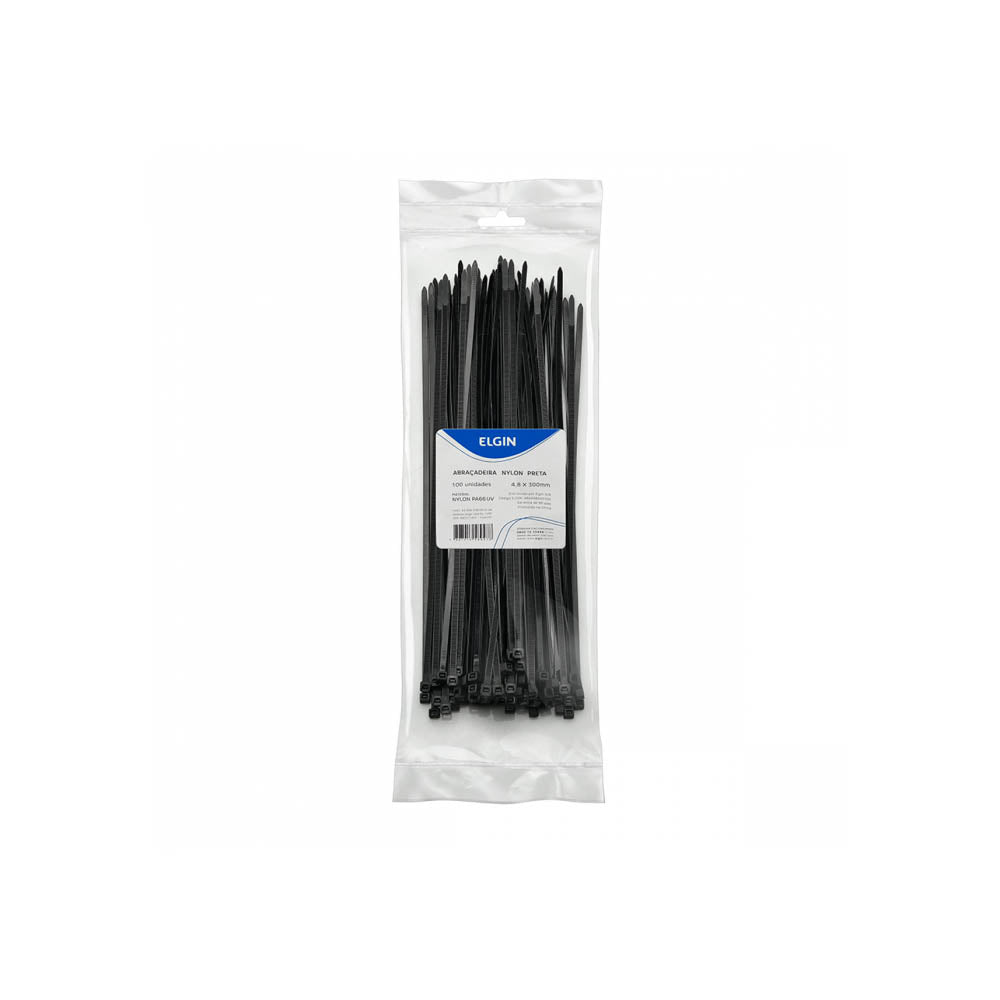 Cinta Abraçadeira em Nylon PA66 4.8X300 mm Pacote com 100 UN Preta - 35357