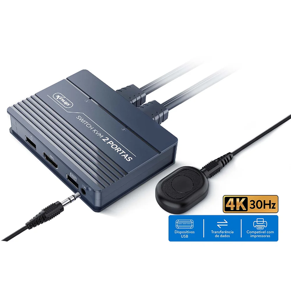 Switch Kvm HDMI 2 Portas + Usb Knup 4K 30Hz - KP-AD164