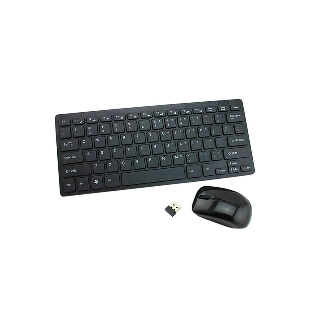 Kit Mini Teclado e Mouse Sem fio Preto USB Slim - K-03