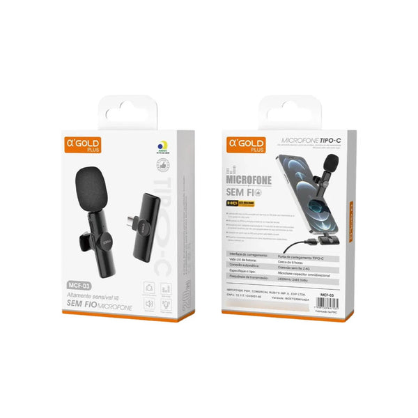 Microfone Sem Fio Wireless Lapela Lightning aGold - MCF-02