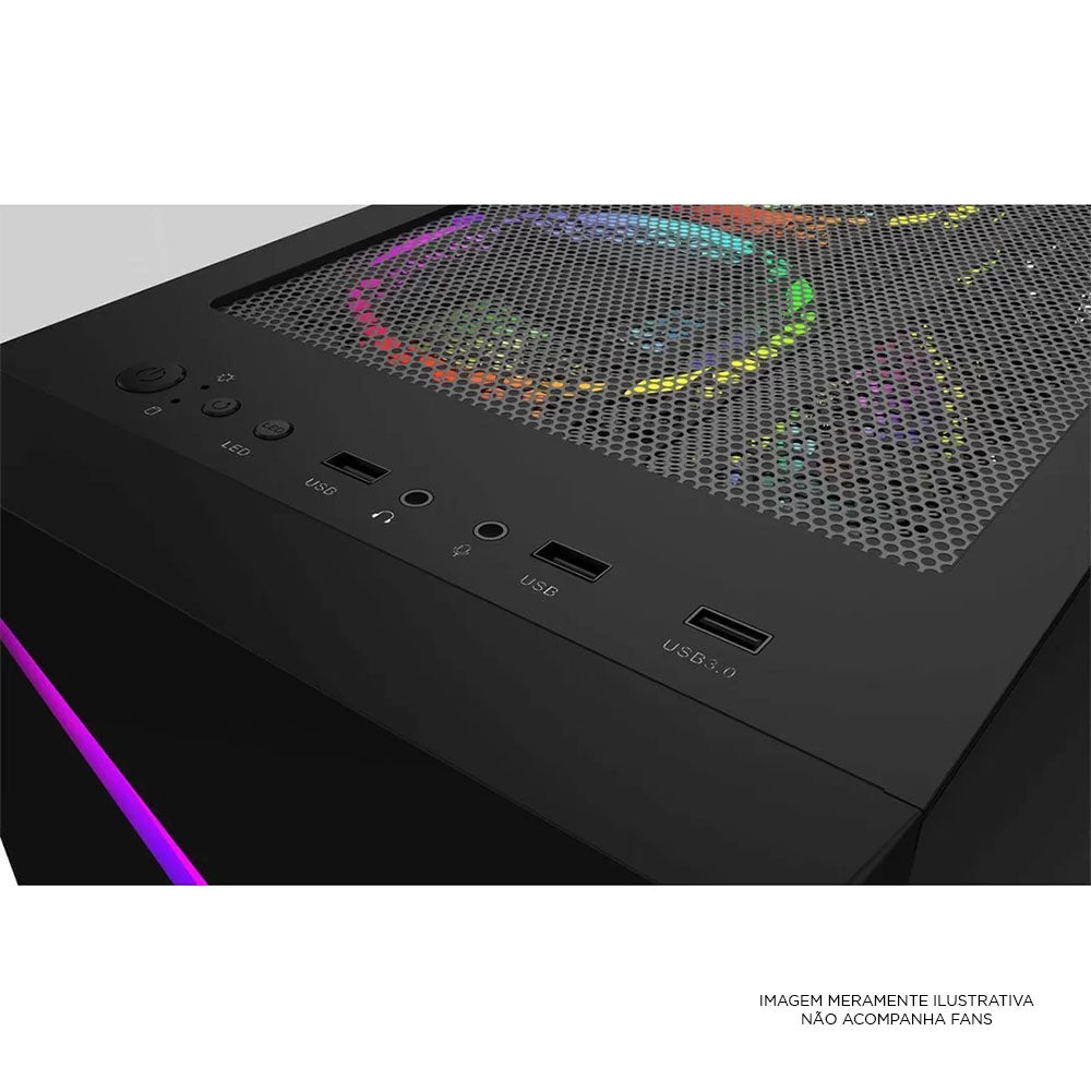 Gabinete Gamer Gamdias Mid Tower Argus E4 Elite RGB Preto Com Lateral em Vidro Temperado S/Fans