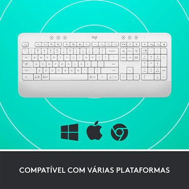 Teclado Sem Fio Logitech Signature K650 Branco C/ Apoio para as Maos - 920-010965