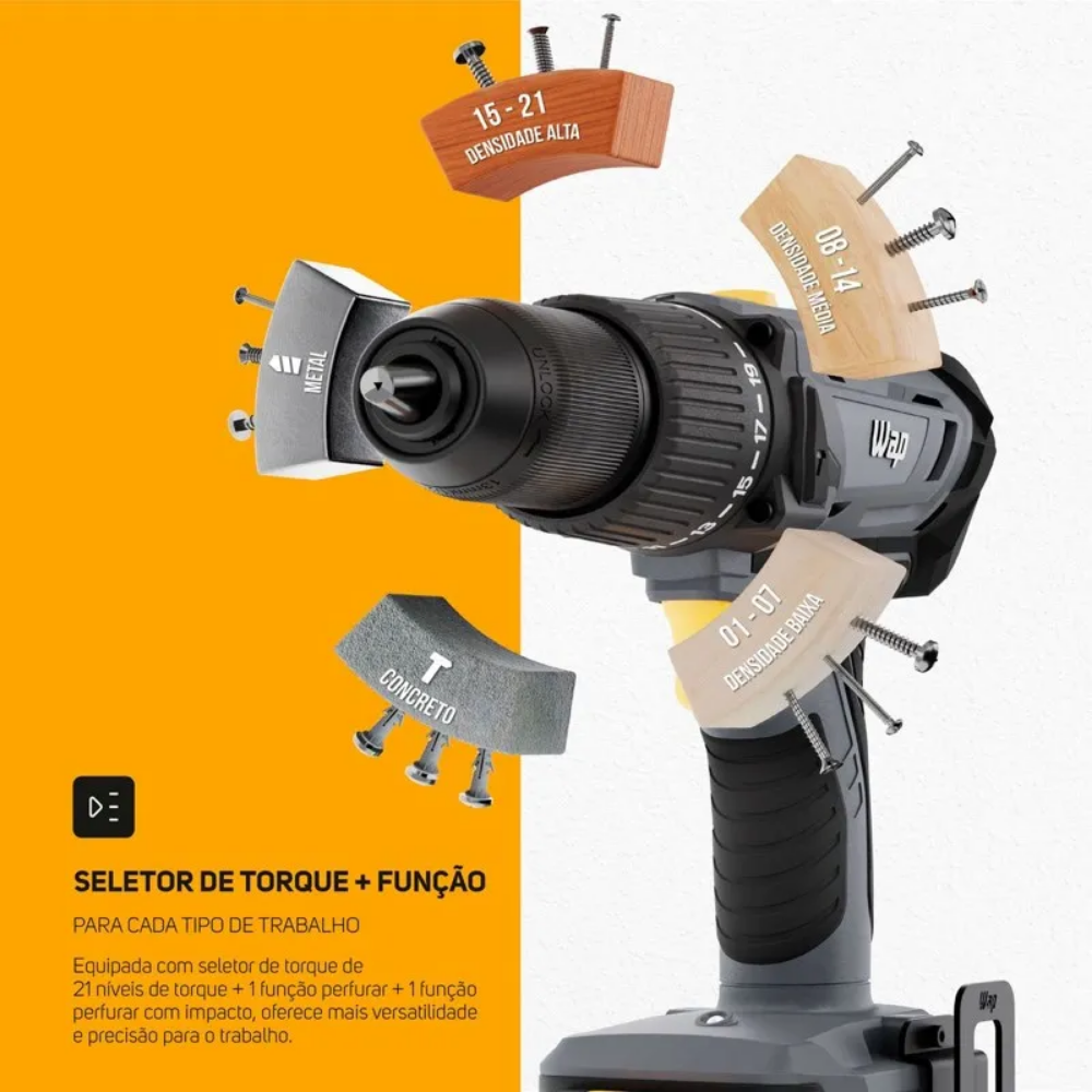Parafusadeira e Furadeira de Impacto Wap 21V - K21 ID03