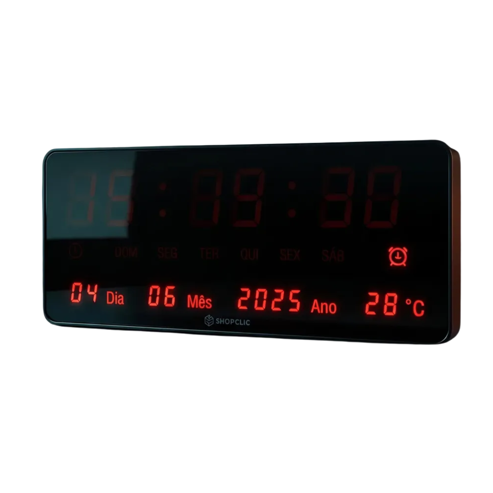 Relogio De Parede 48cm Led Digital Hora Calendário Temperatura Shopclic R803