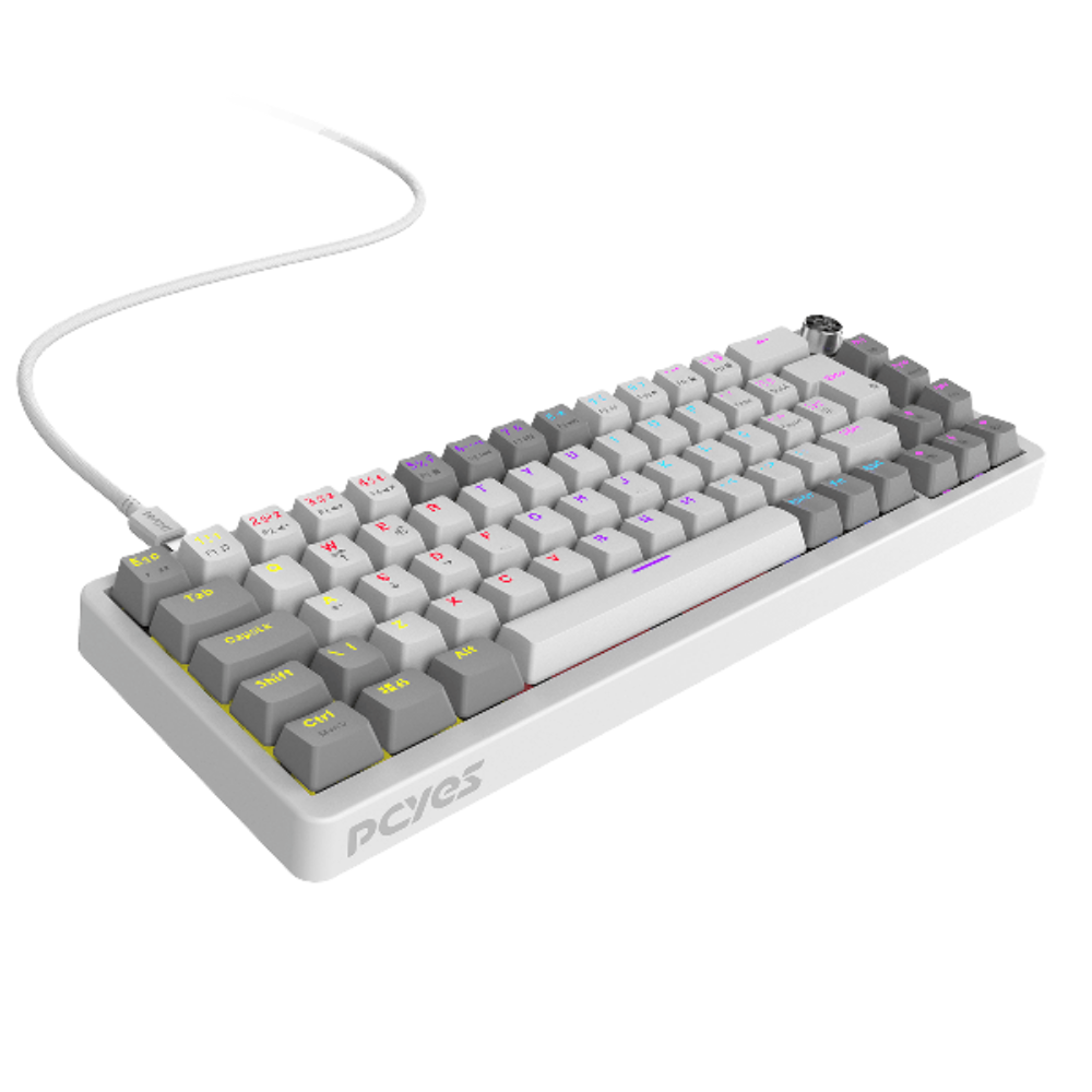 Teclado Gamer Mecanico PCYes Mecka White Ghost 65% Switch Blue Led Rainbow - TPMKWGBL