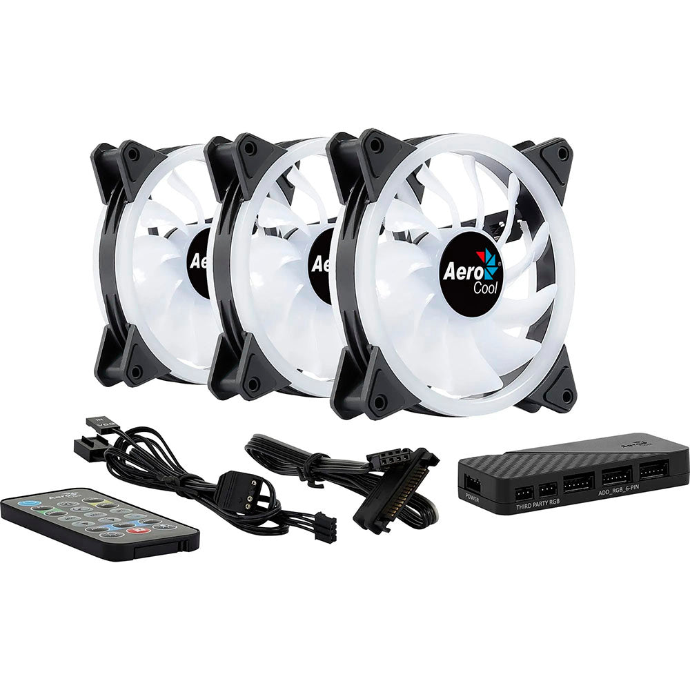 Kit 3 Coolers Fan para Gabinete Duo 12 Pro ARGB C/ Controladora e Controle Remoto Aerocool
