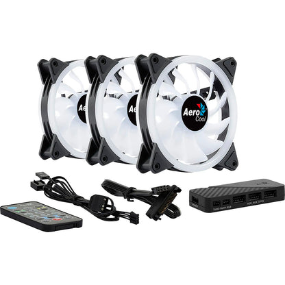 Kit 3 Coolers Fan para Gabinete Duo 12 Pro ARGB C/ Controladora e Controle Remoto Aerocool