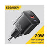 Carregador de Viagem C/ Saída USB-C e USB-A Essager Preto 20W - ECTAC-HMB01-P