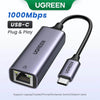 Adaptador Conversor Ethernet USB Tipo C p/ RJ45 3.1 Ugreen Cinza - CM199