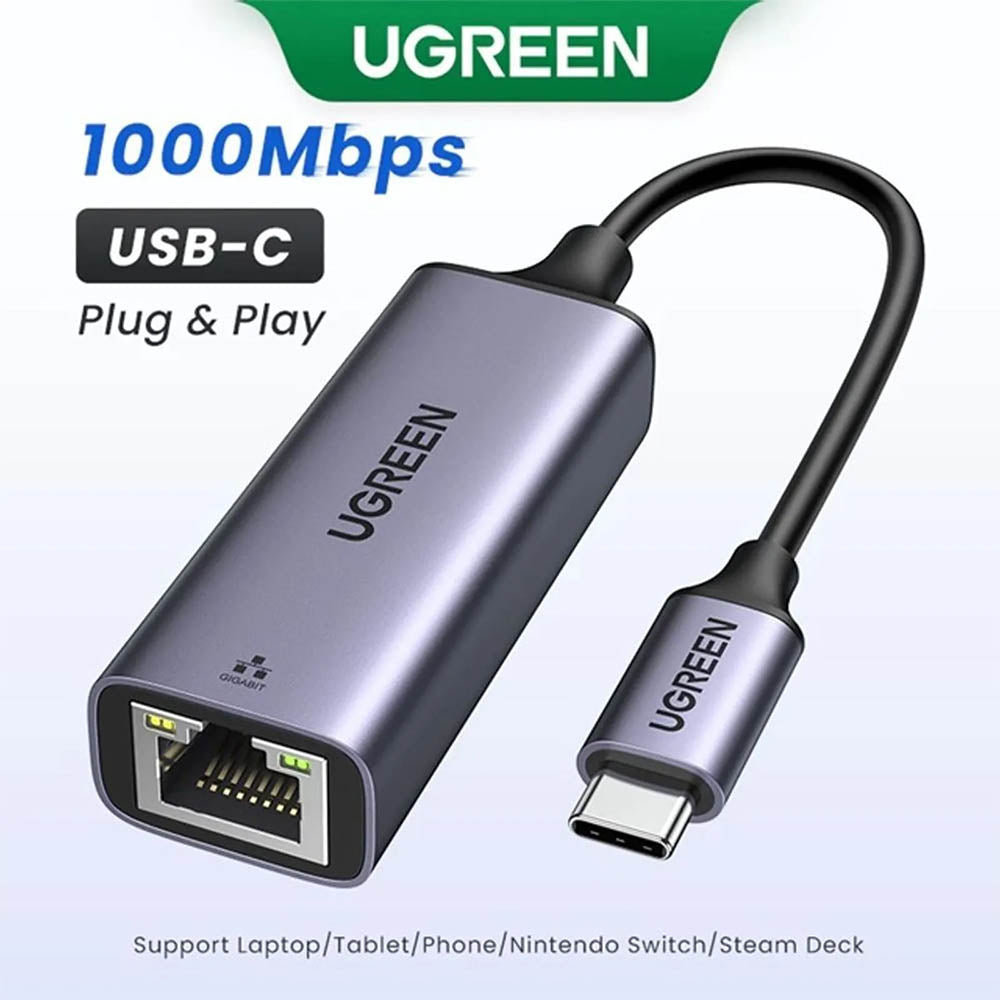 Adaptador Conversor Ethernet USB Tipo C p/ RJ45 3.1 Ugreen Cinza - CM199