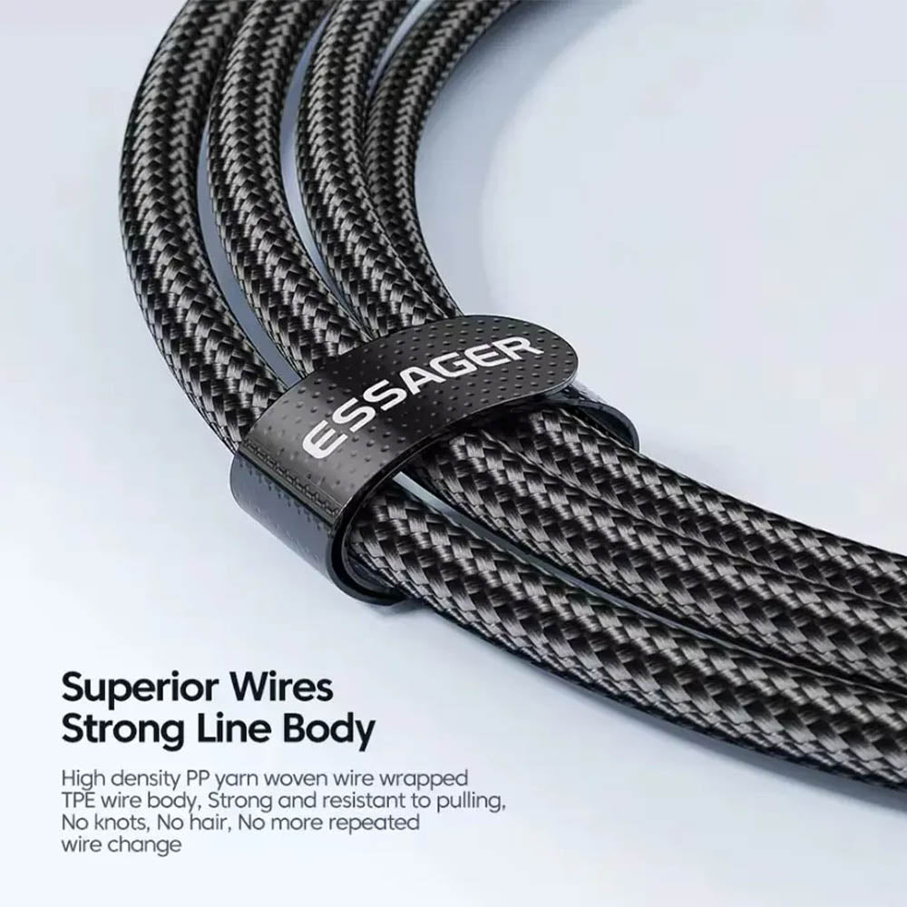 Cabo de Dados Usb Tipo C Macho 2mts Essager Nylon Preto 60W - EXCTT2-XCA01