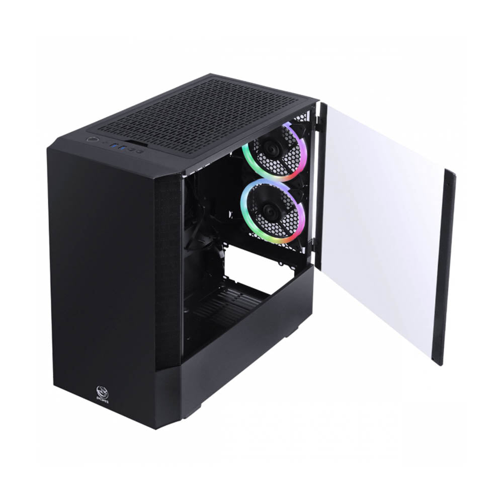 Gabinete Gamer PCYes Mid Tower Gravity Preto Com Lateral Invertida em Vidro Temperado C/ 2 Fans RGB - GRPTRGB1FV
