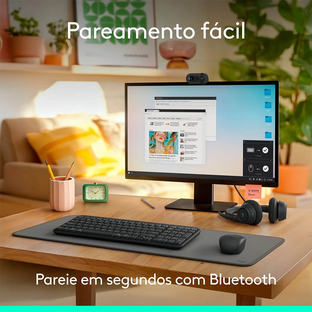Kit Teclado E Mouse Sem Fio Bluetooth Compacto Logitech Mk250 Cinza - 920-013516