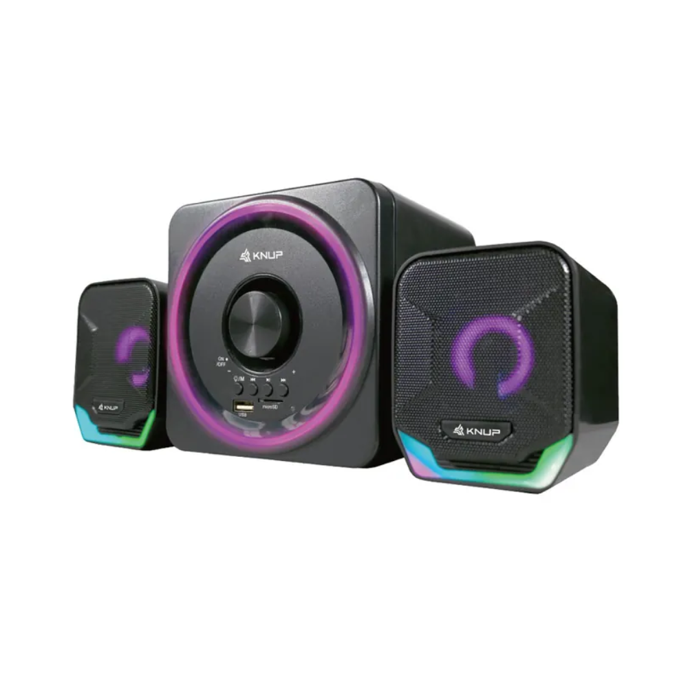 Caixa De Som C/ Subwoofer 2.1 16W Iluminação Led Knup Horus P2 Usb - RO828