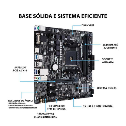 Placa Mae AMD Asus Prime A320M-K/BR DDR4 mATX Socket AM4 Hdmi