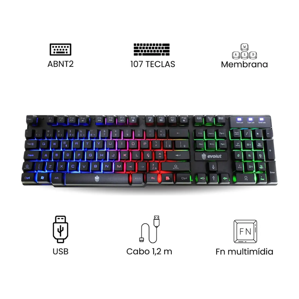 Teclado Gamer Semi Mecanico Cv01 Usb Rgb ABNT2 P/ PC e PS4  C/ Teclas Multimídia Preto
