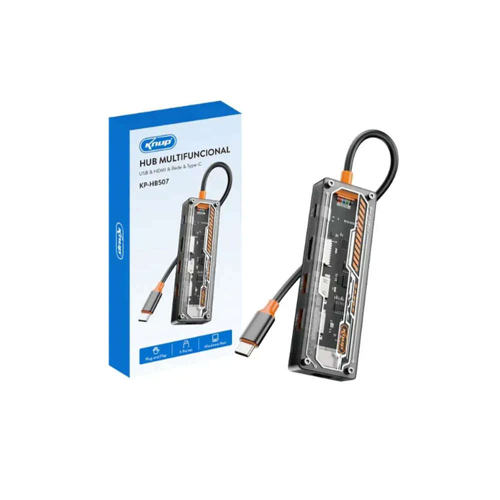 Hub USB Tipo C Multifunção Usb 3.0/2.0 Hdmi Rede Power Delivery Knup - KP-HB507 Truedata