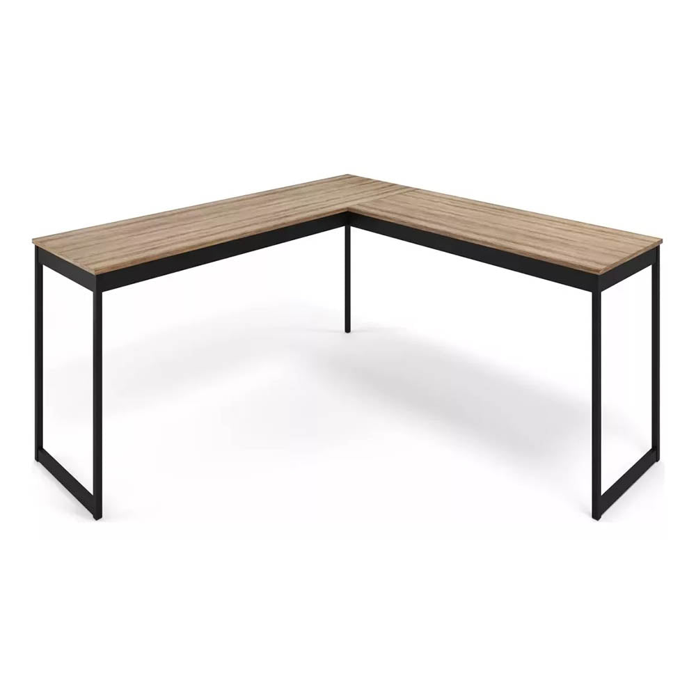 Mesa Em L Industrial De Canto em Ferro E Madeira E-led - Tampo Laminado Em Cobre