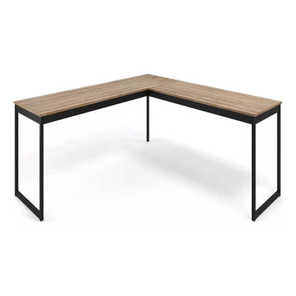 Mesa Em L Industrial De Canto em Ferro E Madeira E-led - Tampo Laminado Em Cobre