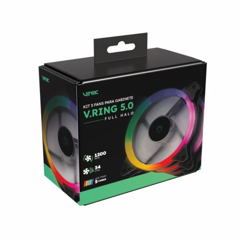Kit 3x Cooler Fan Para Gabinete Vinik V.Ring 5.0 Full Halo Led Color Preto 120mm - FHALOX3