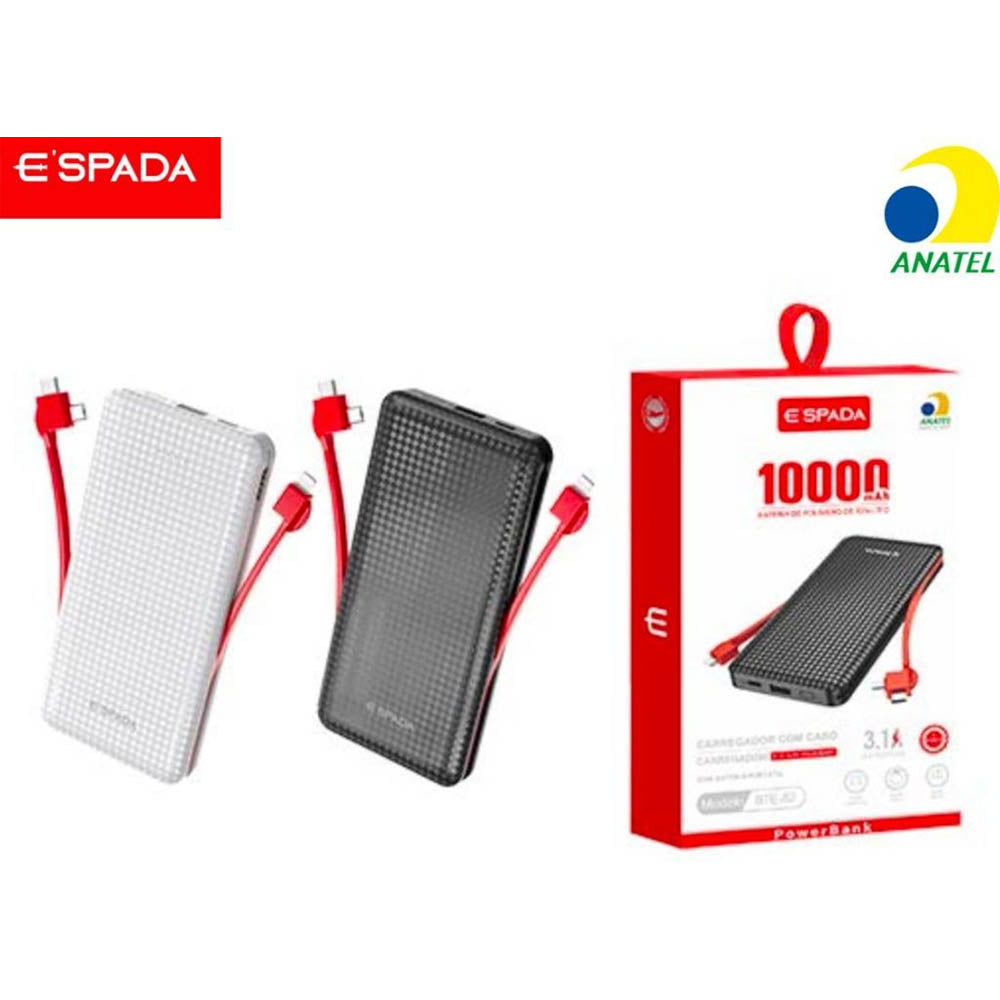 Carregador Portátil Power Bank Espada 10000Mah Multiconexões Preto - BTE-82