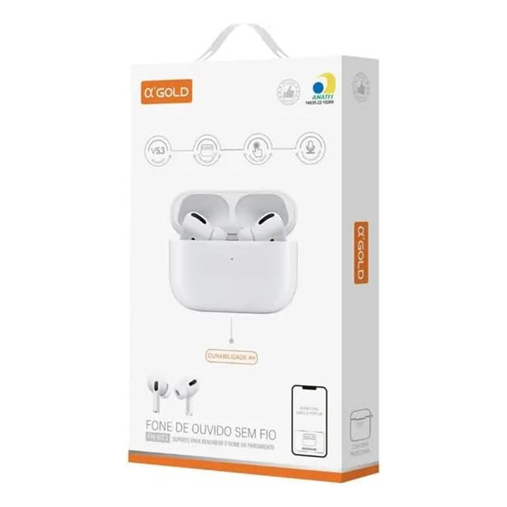 Fone De Ouvido Bluetooth aGold C/ Estojo de Carregamento + Capa Protetora BT 5.4 - FN-BT3 - Redução de Ruido