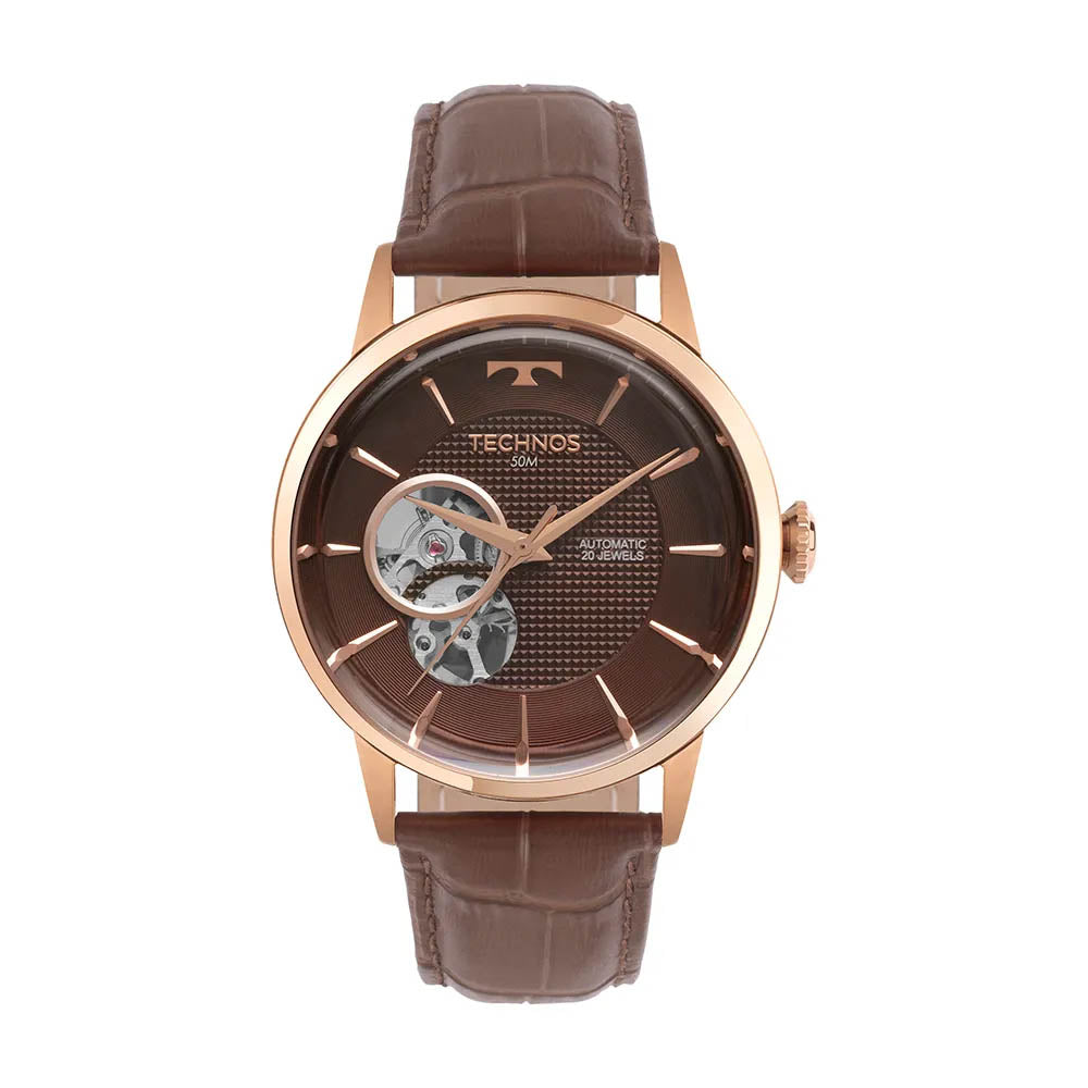 Relógio de Pulso Technos Automático Rosé C/ Pulseira em Couro - G3265AW/0M