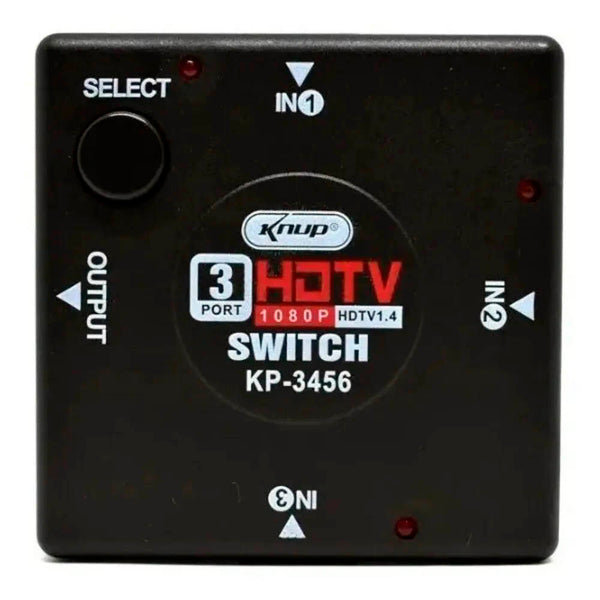 Switch Hdmi 3 Portas Knup 1080p - KP-3456 - Conecta Até 3 Aparelhos Em 1 Monitor