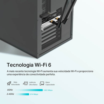 Placa De Rede Sem Fio Pci-E Tp-Link AX1800 Wi-fi 6 Dual Band Bluetooth 5.2- Archer TX20E