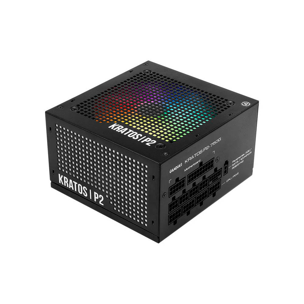 Fonte Real Atx Modular 750w Gamdias Kratos 80 Plus Gold Preta C/ RGB - KRATOS P2-750G