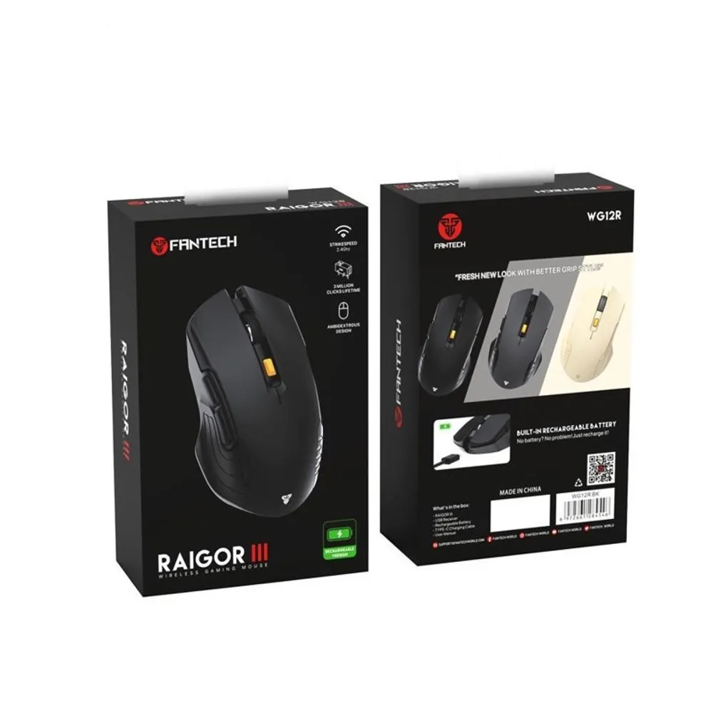 Mouse Gamer Sem Fio Recarregavel Fantech Raigor III 6 Botoes 2000dpi Preto - WG12R